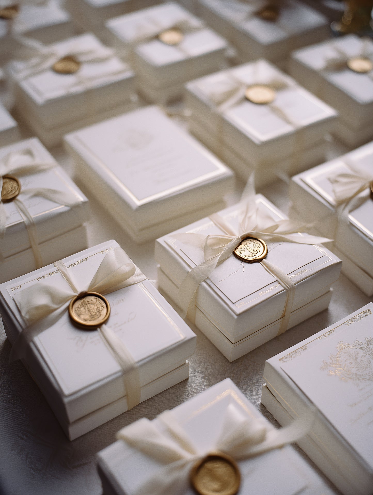 Signature Collection wedding invitation sample kit featuring premium papers, wax seals, vellum, and ribbon by Paper Rose Invite